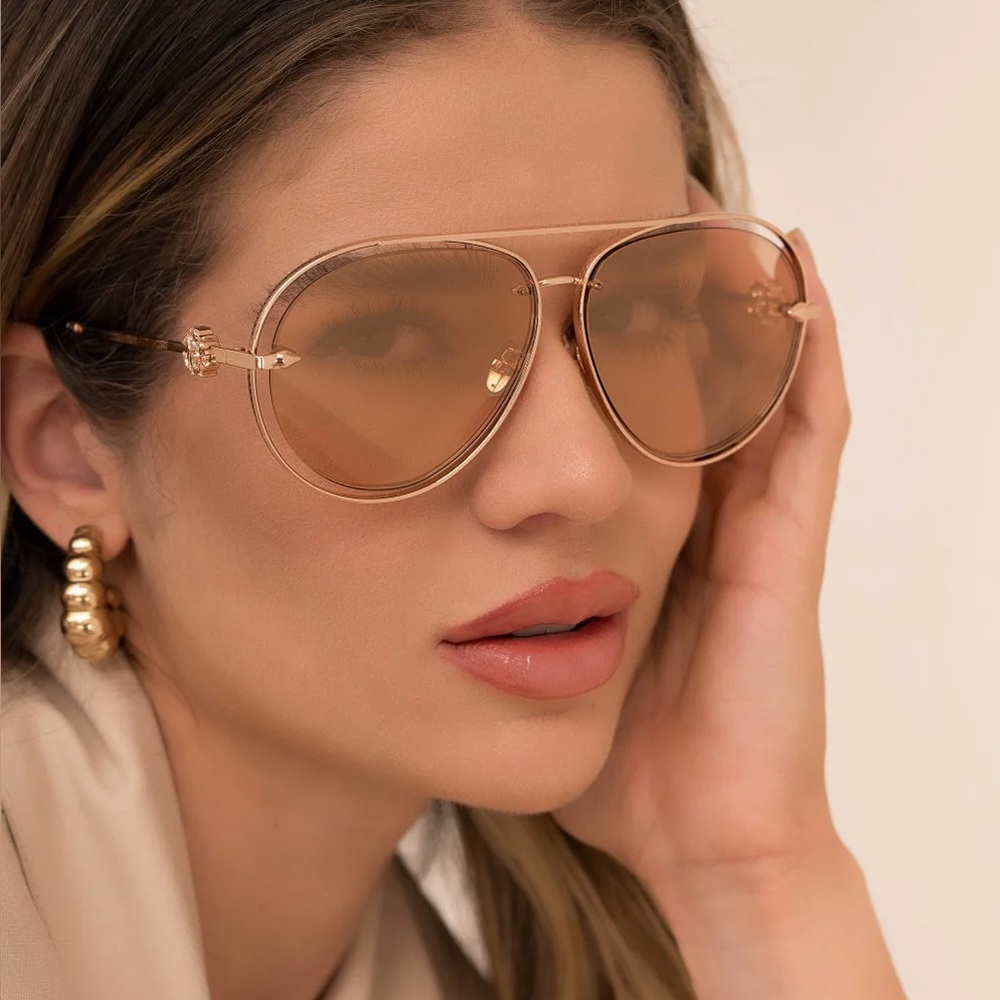 NWT Roberto Cavalli Aviator Sunglasses SRC032M 300G Rose Gold Designer Luxury